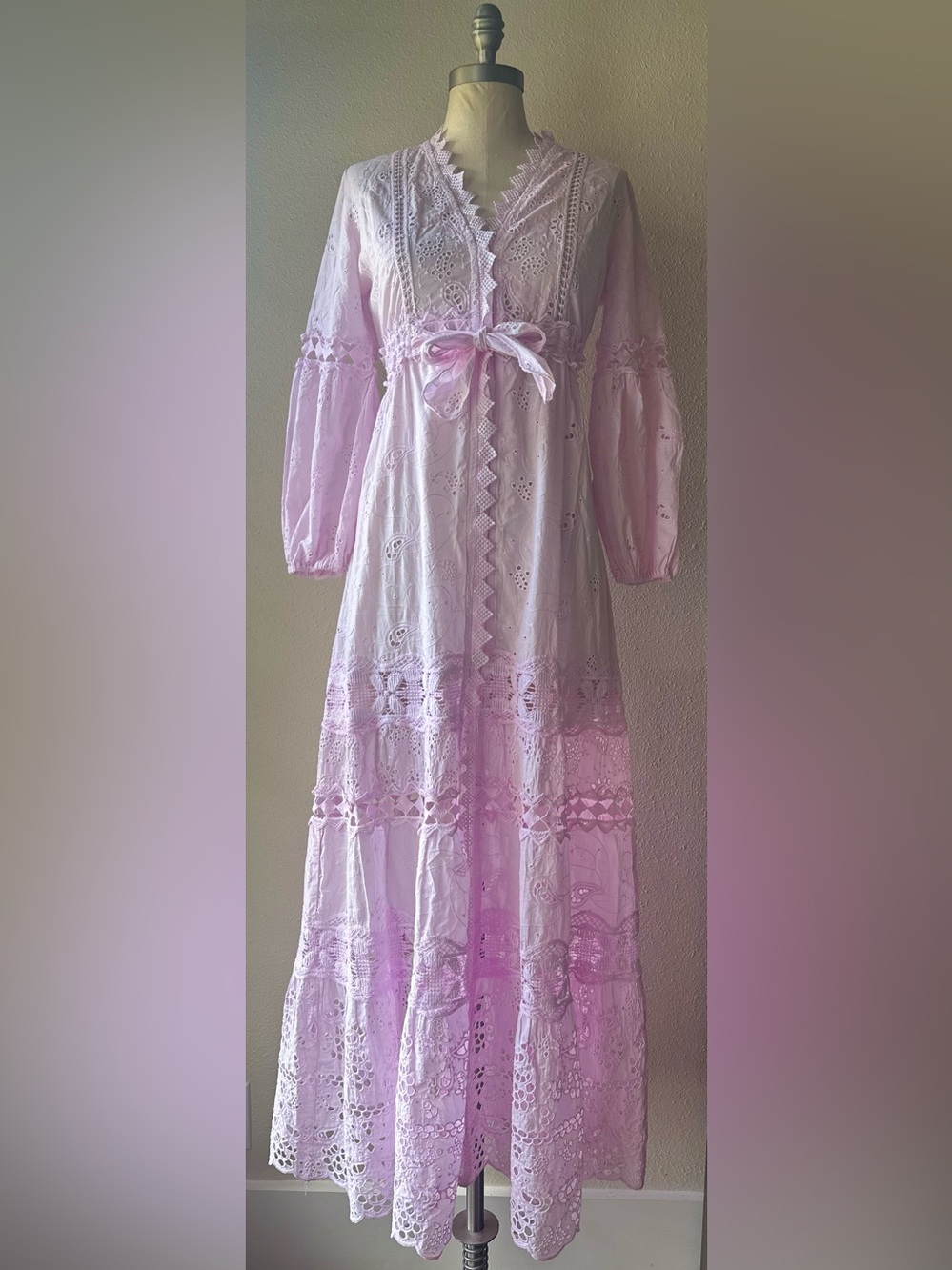 Temptation Positano California Eyelet Lace Maxi Pink Dress Xs Made In Italy